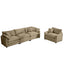 Mid-Century Modern Sectional Set - 3-Seater and Single-Seater in Tan Corduroy Fabric with Pillows