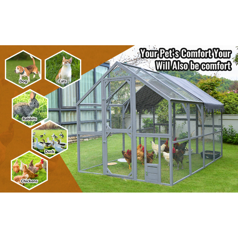 Outdoor Chicken Coop Enclosures 110" Large Kitten Playpen ,Upgrade Waterproof Cover-GREY