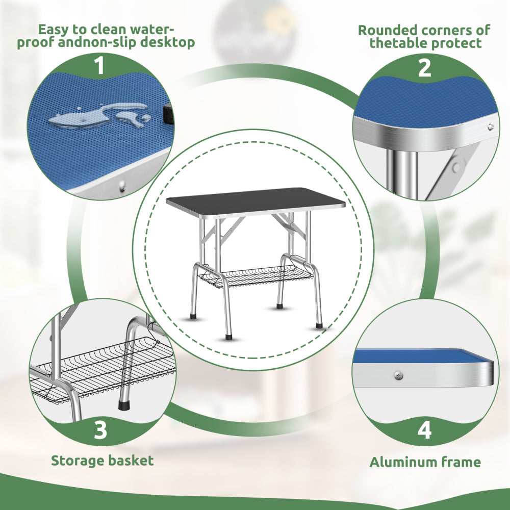 46 Inch Foldable Dog Grooming Table for Home with Adjustable Arm, Noose, Non-Slip Surface, and Storage Mesh Tray