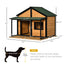 Dog Kennel House Outdoor Dog House Wooden Raised Pet Kennel with Asphalt Roof, Front Door, Side Window, Porch