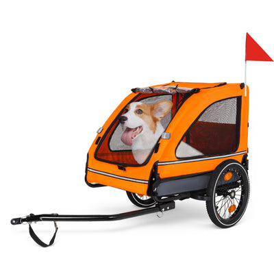 Pet Bike Trailer Dog Cart for Bicycle,Suitable for Small and Medium Pets, Easy Folding Cart Frame, Quick Release Wheel, Non-Slip Floor, Internal Leash, Orange+Gray