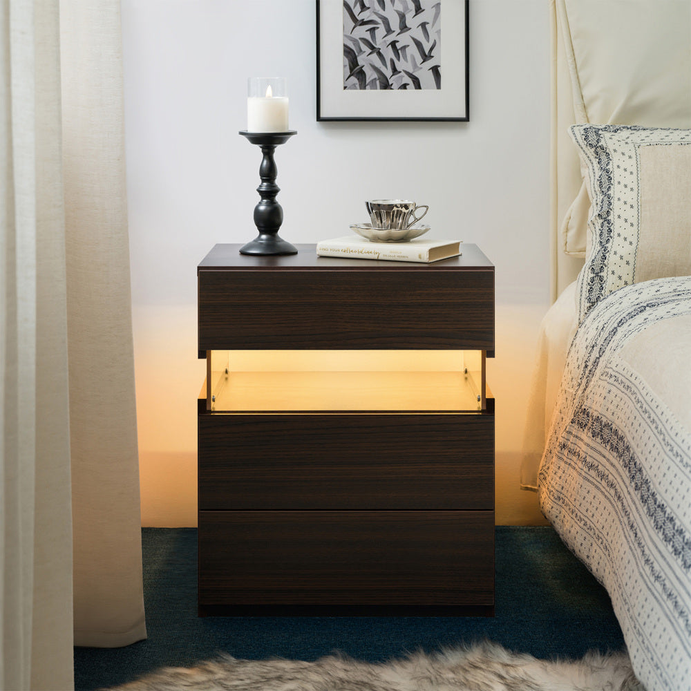 SunJet LED Nightstands 3 Drawer Dresser for Bedroom End Table with Acrylic Board LED Bedside Tables for Bedroom Living Room Bedside Furniture (White)
