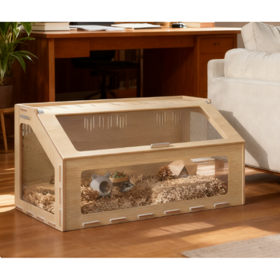 39 inch Hamster Cage Habitat with  Window & Openable Top , Oak