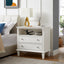 SunJet Open Space and 2 Drawers Dresser Nightstand with Charging Station, Farmhouse End Table with USB Ports and Outlets, Fluted Pilasters Design Side Table with Solid Wood Legs for Bedroom