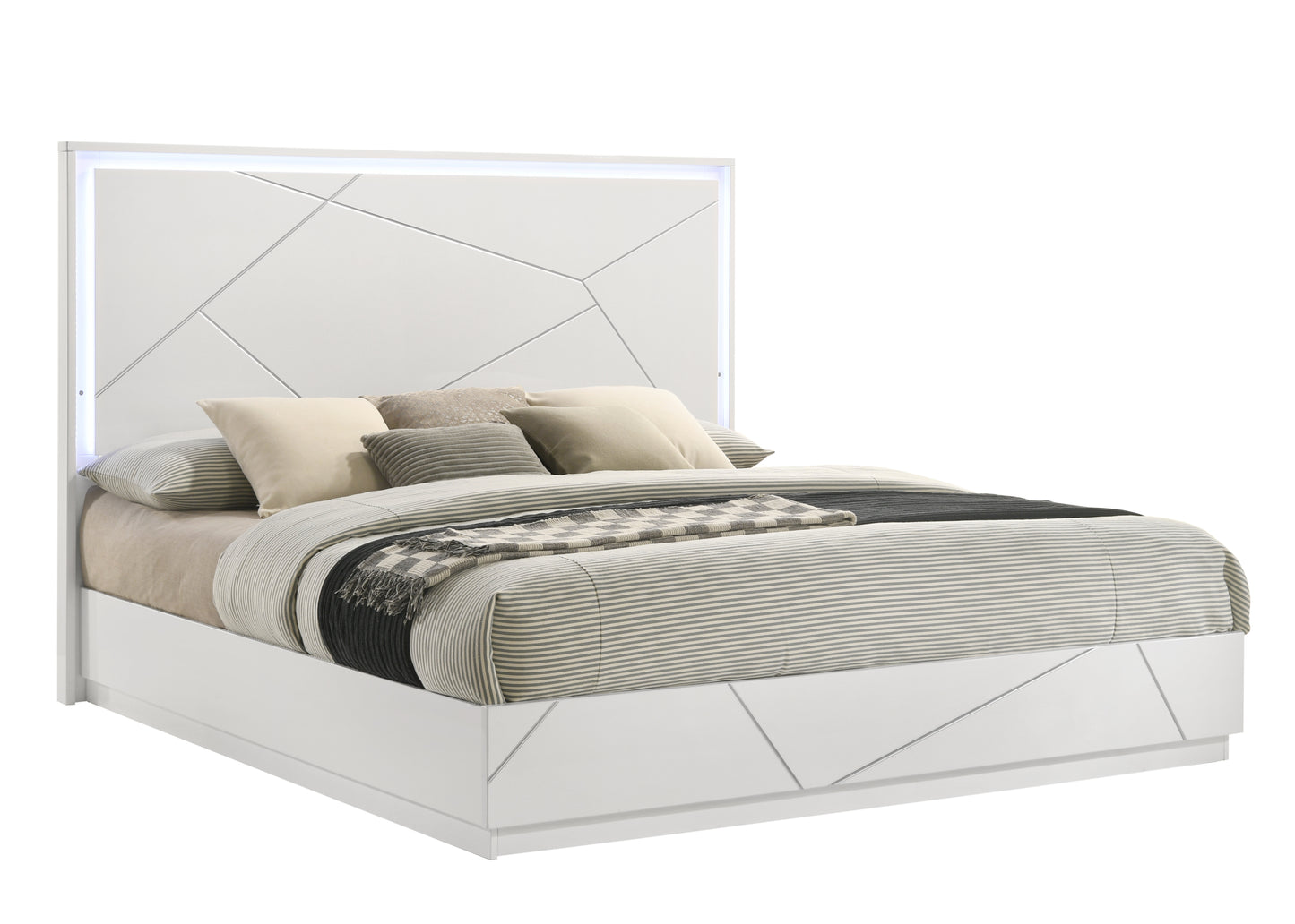 Manhattan Queen Bed ¨C Contemporary Geometric Design with LED Lighting & High-Gloss Lacquer Finish, Durable Minimalist Style for Modern Bedrooms