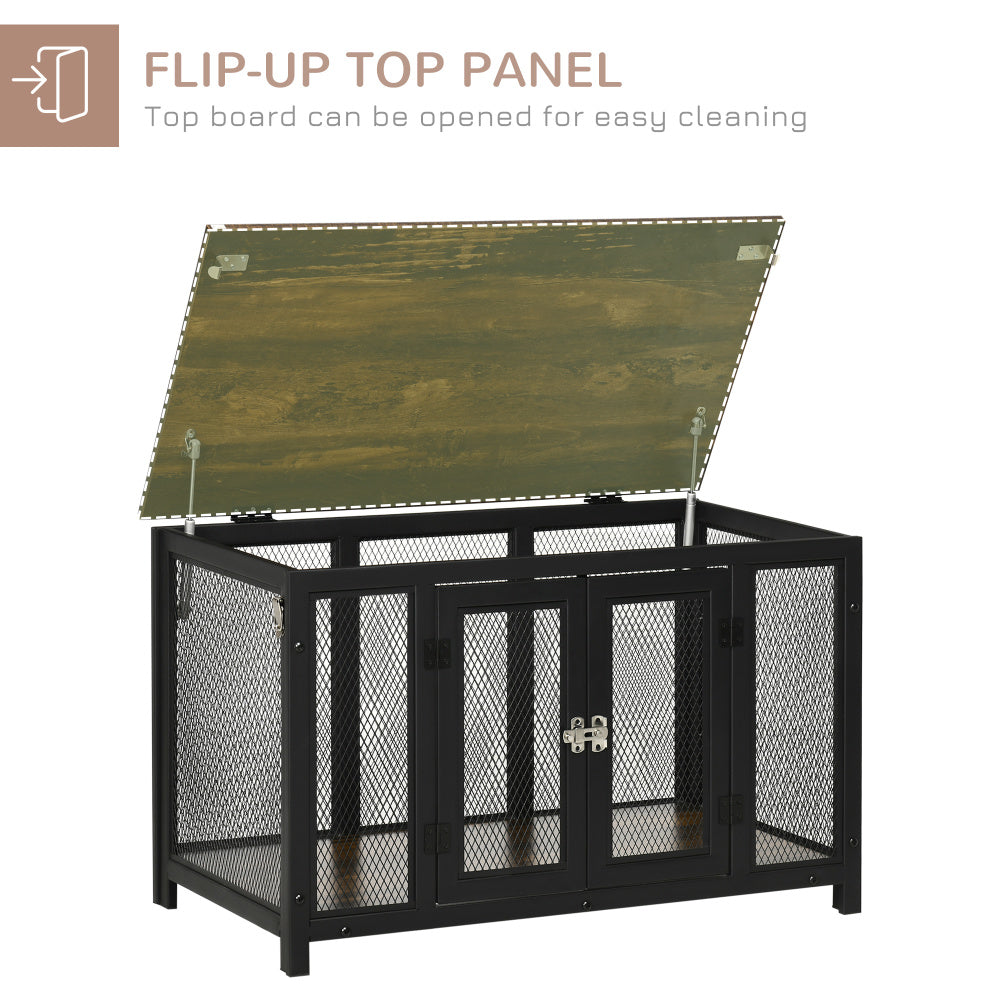 PawHut Furniture Style Dog Crate with Openable Top, Big Dog Crate End Table, Puppy Crate for Small Dogs Indoor, Spacious Interior, Pet Kennel, Brown, Black