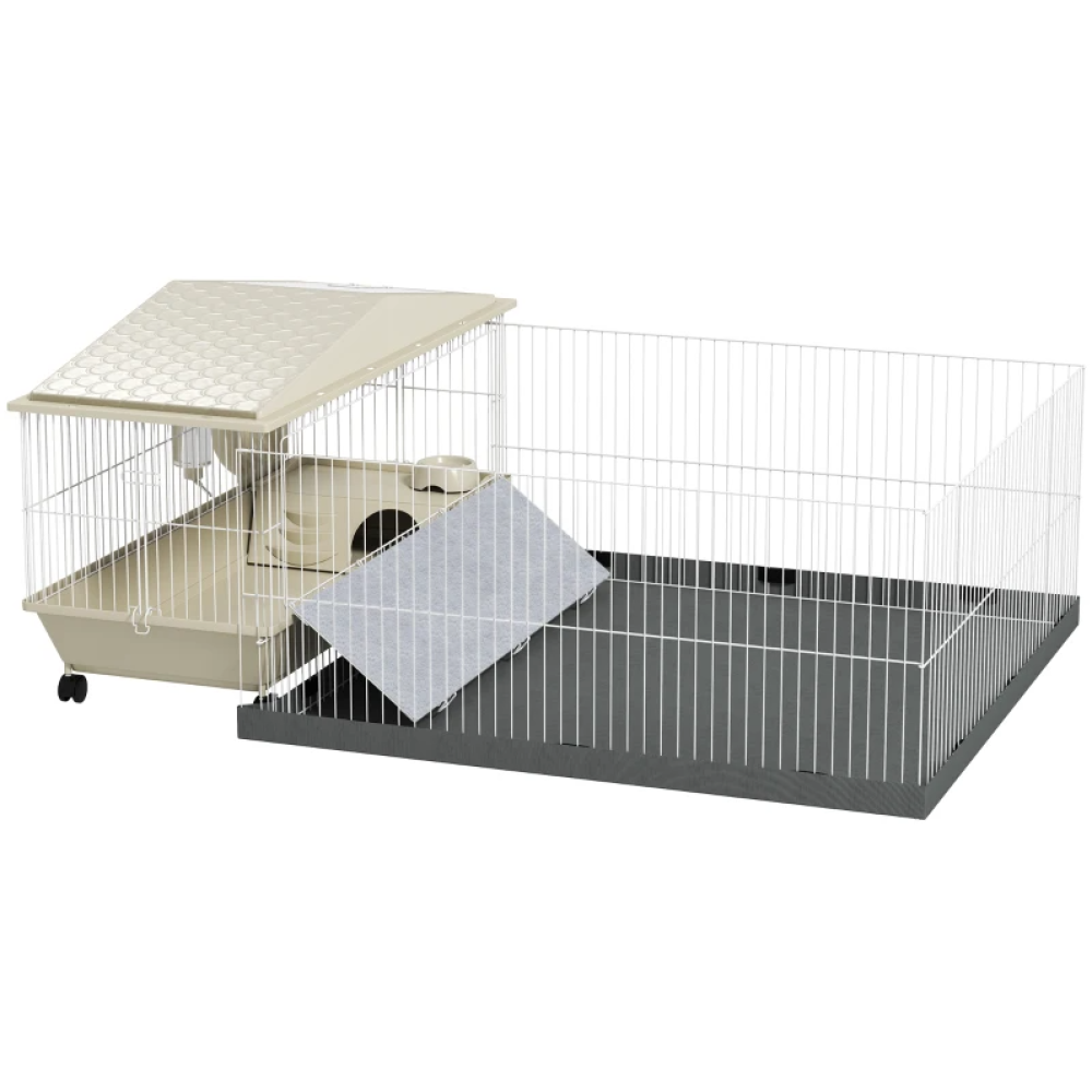 Small Animal Cage with Removable Pet Playpen,  with Waterproof Pad, Hay Feeder, Water Bottle, Food Dish