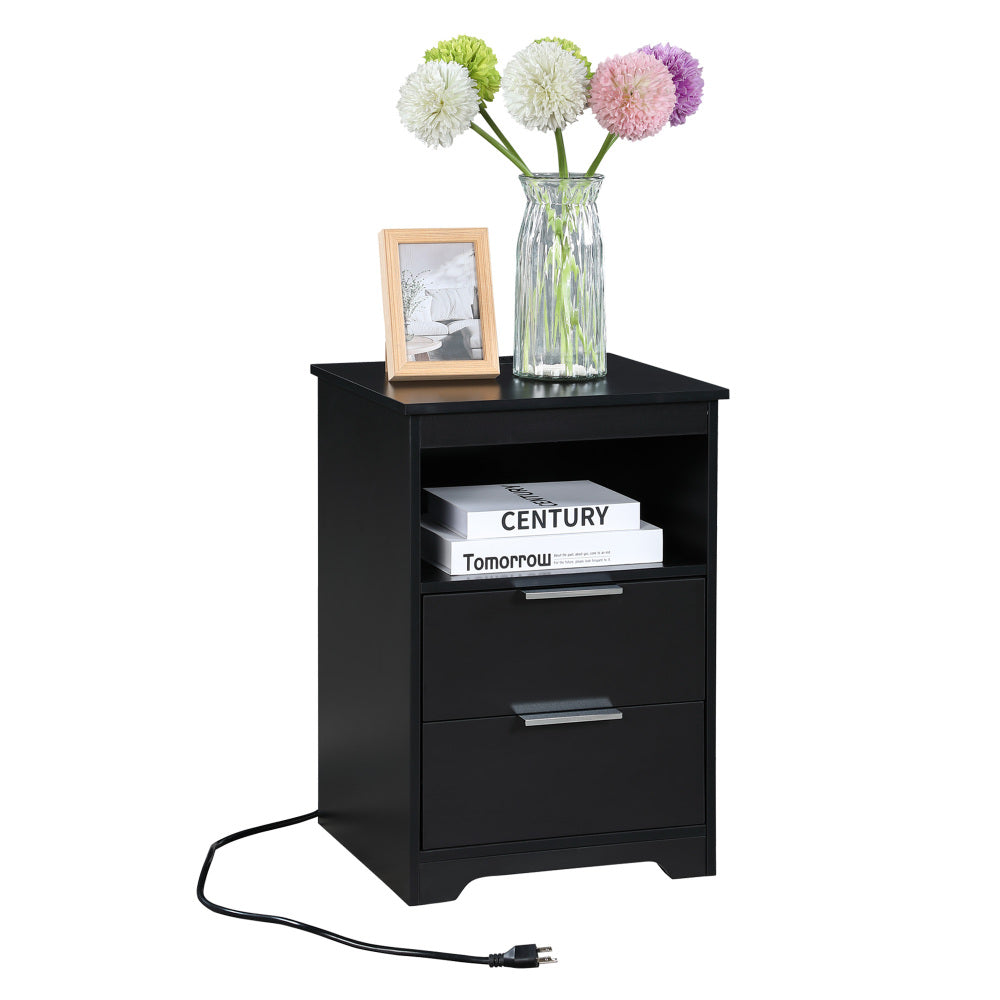 SunJet Nighstand With 2 Drawers,End Table,Nightstand with Open Space,Golden Handle,Morden Design,For Living Room,Bedroom,Easy Assemble,White