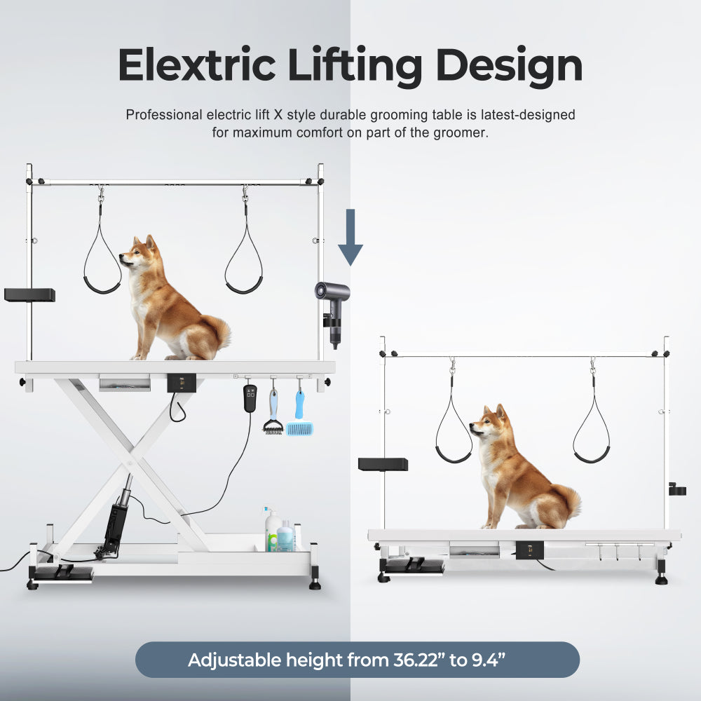 Update electric pet grooming table, 110V/220V professional groomer recommend super Deluxe electric pet grooming table, height adjust from 8 up to 36inch WHITE COLOR