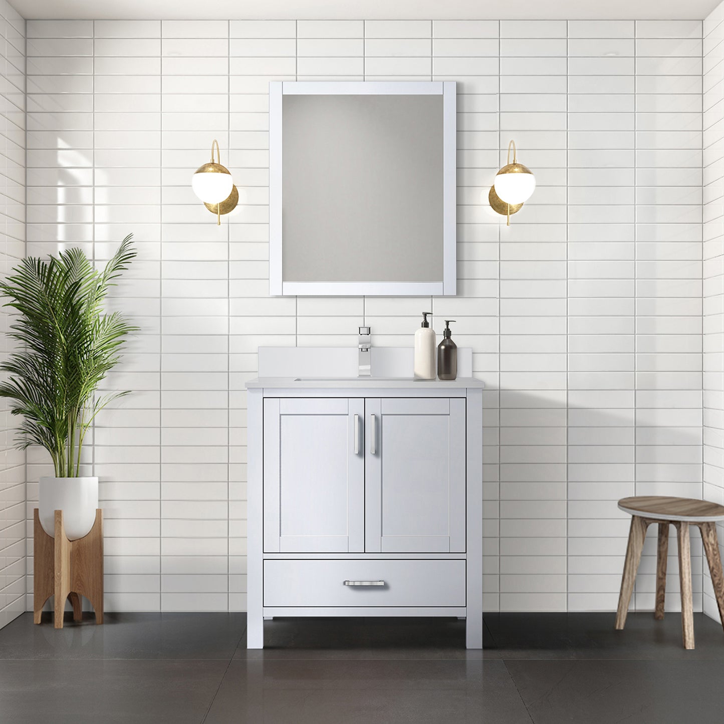 White Bath Vanity 30 in. W x 22 in. D, Cultured Marble Top, and 28 in. Mirror
