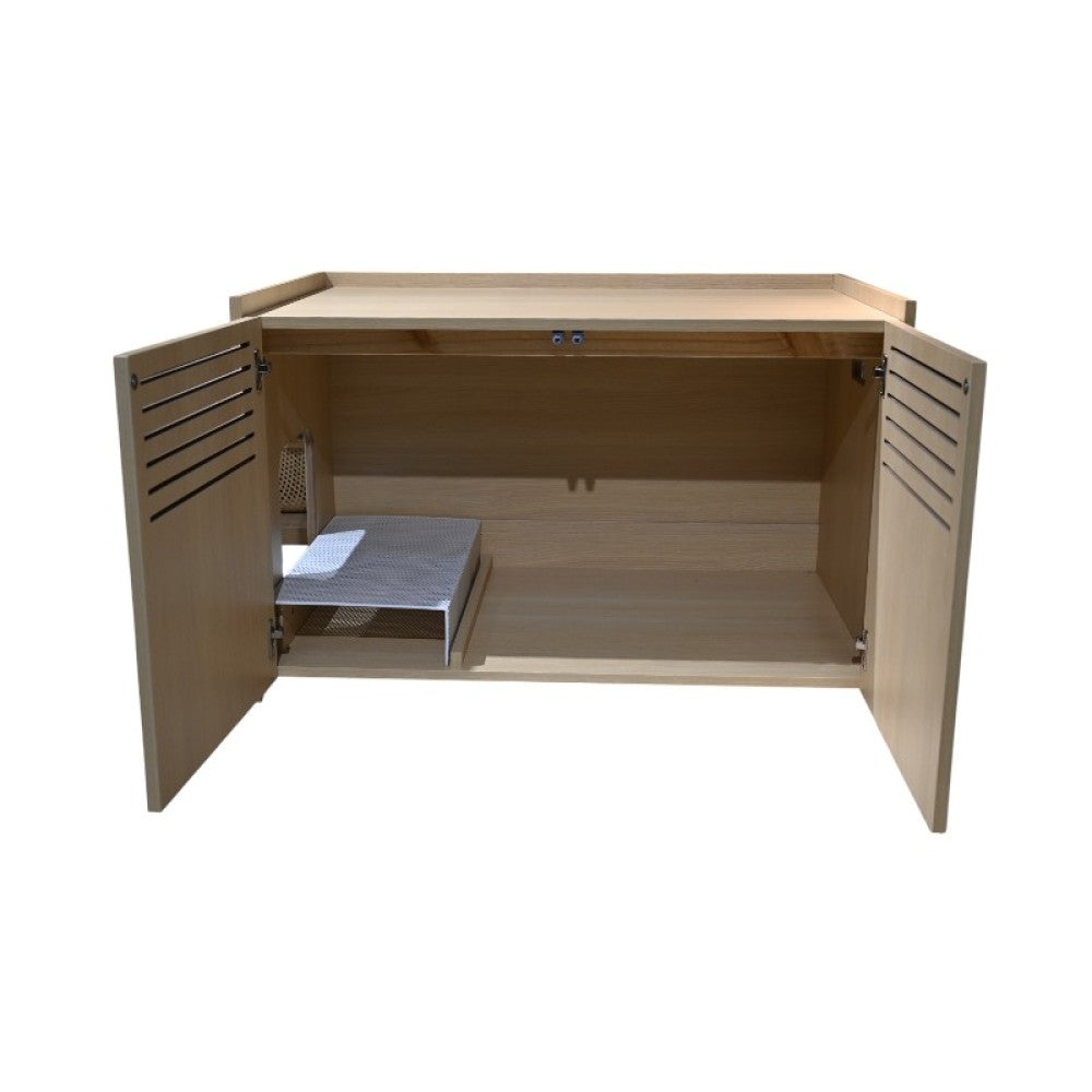 Modern Wooden Cat House with Scratching Pad , Cat Litter Box Enclosure, Spacious Hidden Cat Litter Box -33.46" x 21.06" x 21" , 45.87 lbs