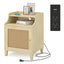 SunJet Farmhouse Nightstand with Charging Station Bedside Table with Rattan Door&Adjustable Shelf, Wood Couch Side Table End Table for Bedroom, Natural Oak