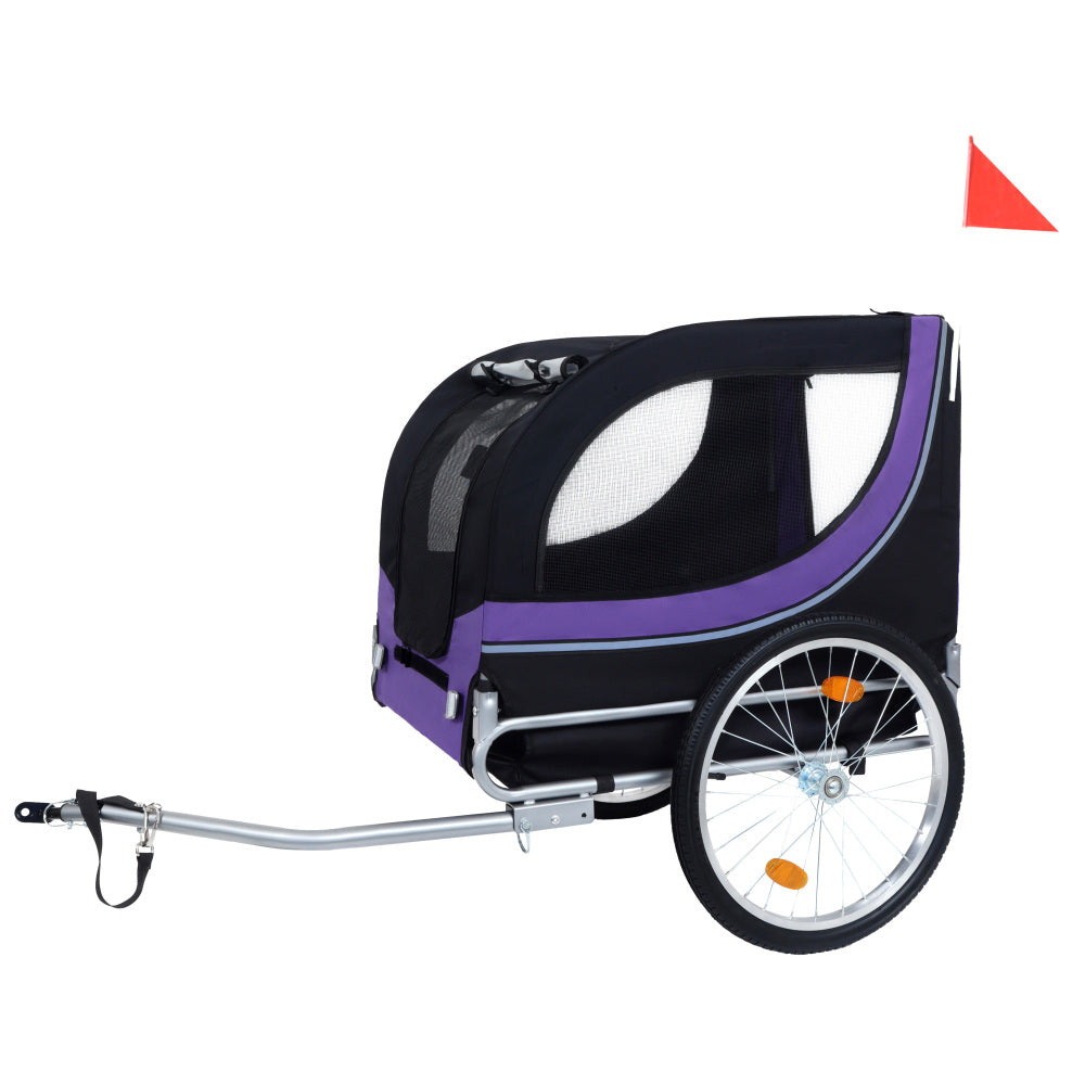 Large Folding Bike Trailer for Dogs – 66LB Capacity All-Terrain Pet Carrier, Durable Steel Frame for Cycling, Jogging, Camping & Outdoor Adventures, Black- Purple