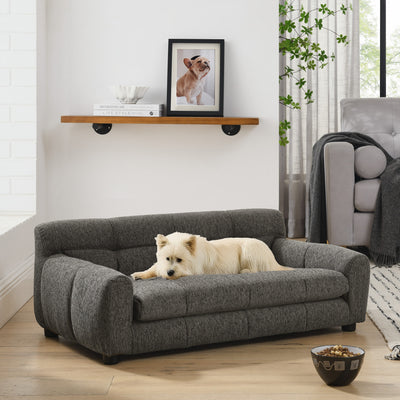 Soft and comfortable pet sofa with backrest and armrests, suitable for modern rectangular pet sofas for small and medium-sized dogs,-dark gray