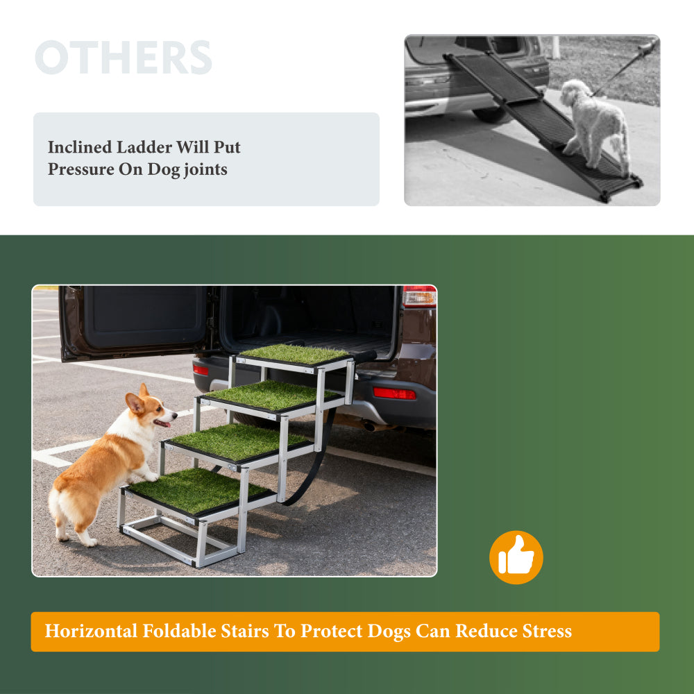 Foldable Dog Ramp for Cars, SUVs, Trucks, Portable Pet Dog Stairs for Large Dogs with Non-Slip Surface & Reinforced Design, Lightweight Yet Sturdy Supports Up to 250lbs