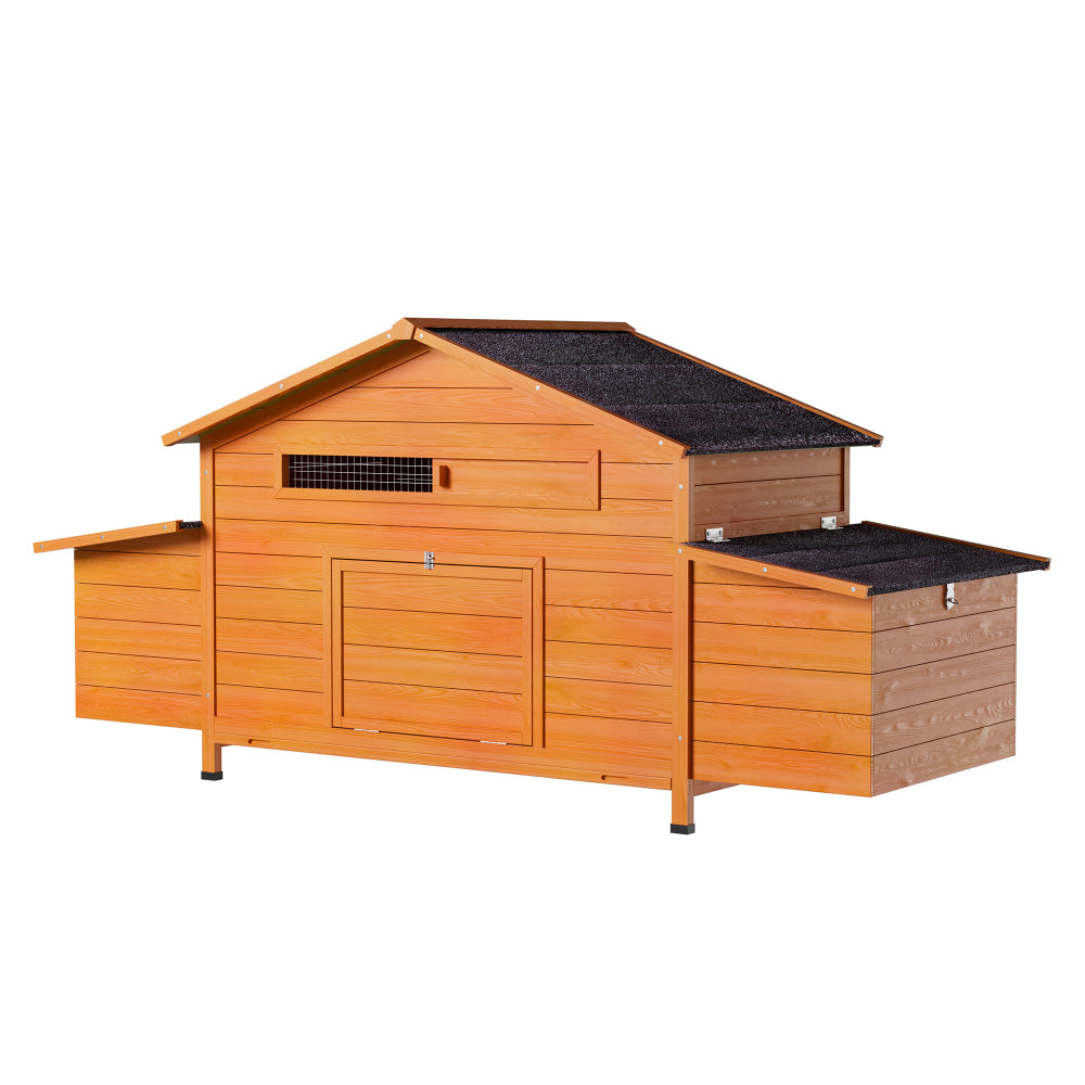 Large Wooden Chicken Coop with Nesting Box, Waterproof Roof, Secure Lock, Ventilated Hen House with Perch & Pull-Out Tray for Easy Cleaning