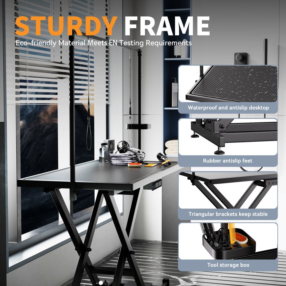 Professional Electric Dog Grooming Table - Heavy Duty, Height Adjustable Pet Grooming Table w/Leveling Wheels, Dog Grooming Arm, Anti Slip Tabletop & Tool Organizer/Dog Grooming Station (50", BLACK)