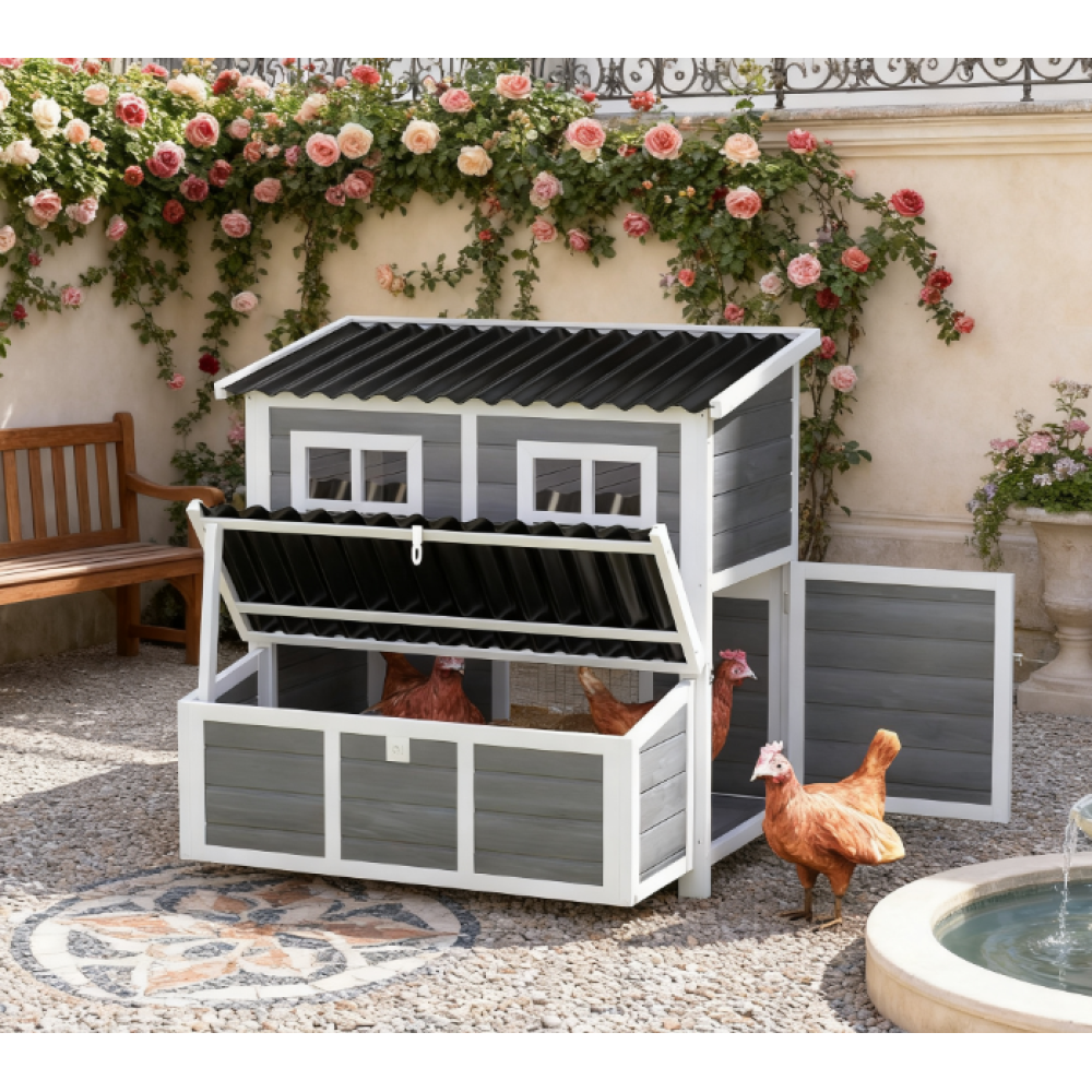 Wooden Pet Coop with Nesting Box,  39" Pet House for 4-6 Chickens, Rabbits