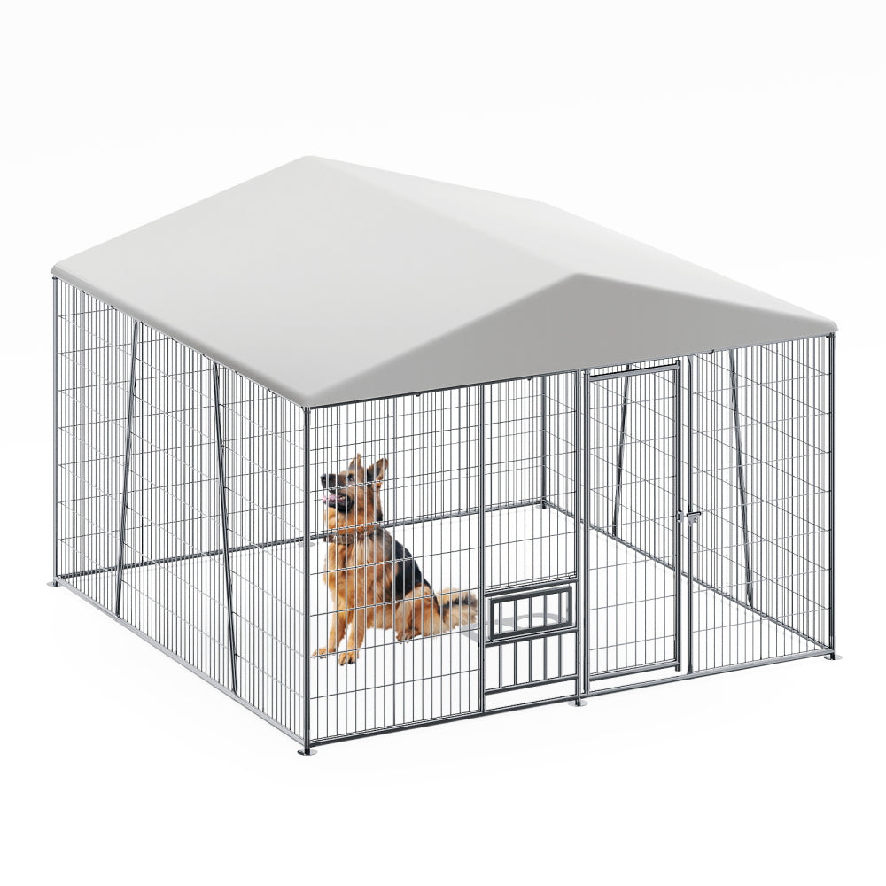 Large Dog Kennel Outdoor Pet Pens Dogs Run Enclosure Animal Hutch Metal Coop Fence with Roof Cover. 18.9'L x 9.61'W x 6.76'H.