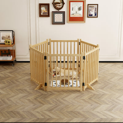 (6 Panel) Wooden Freestanding Dog Gates for The House,Dog Gates for Doorways, Stairs,Wood Dog Fences Indoor Pet Gate,Step Over Fence - 6 Panel 31"H