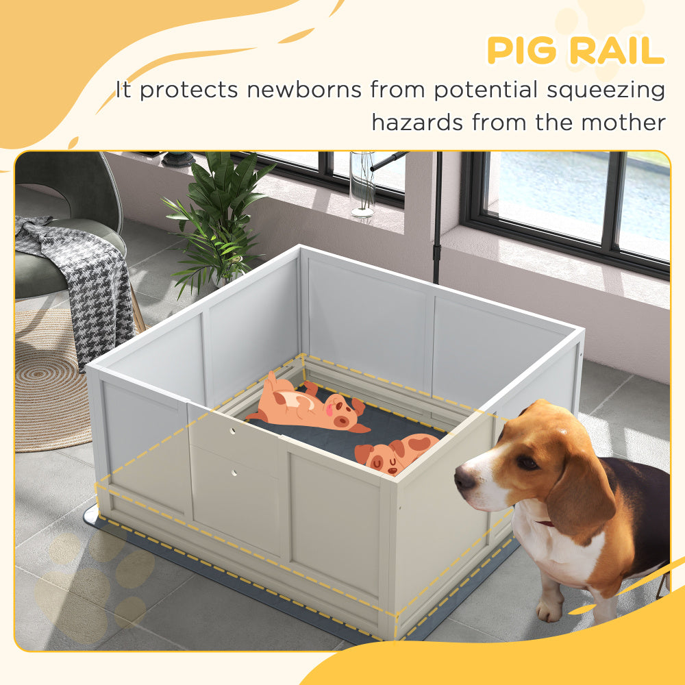 PawHut Whelping Box for Dogs with Retractable Light Stand, Birth Dog Whelping Box for Puppies with Pig Rail, Pee PadAdjustable Height Door for Small, Medium & Large Breed Dogs, 41" x 39"