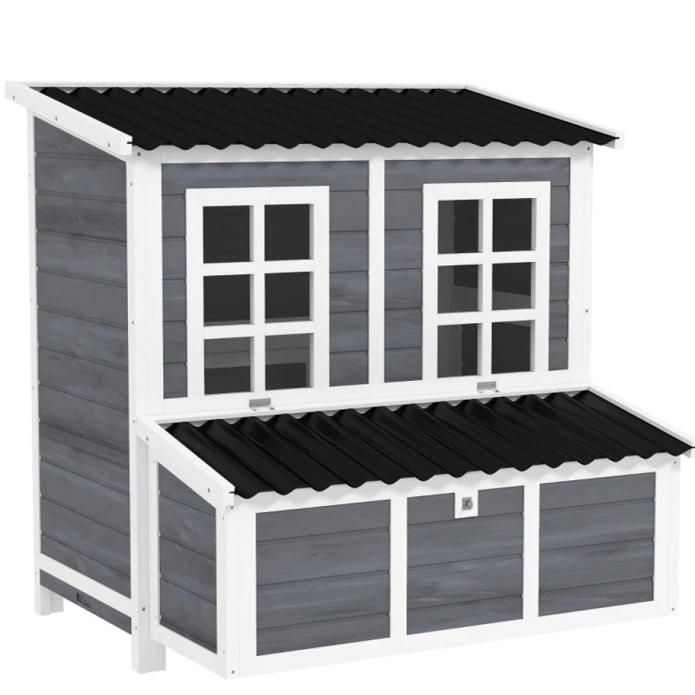 Wooden Pet Coop with Nesting Box,  39" Pet House for 4-6 Chickens, Rabbits