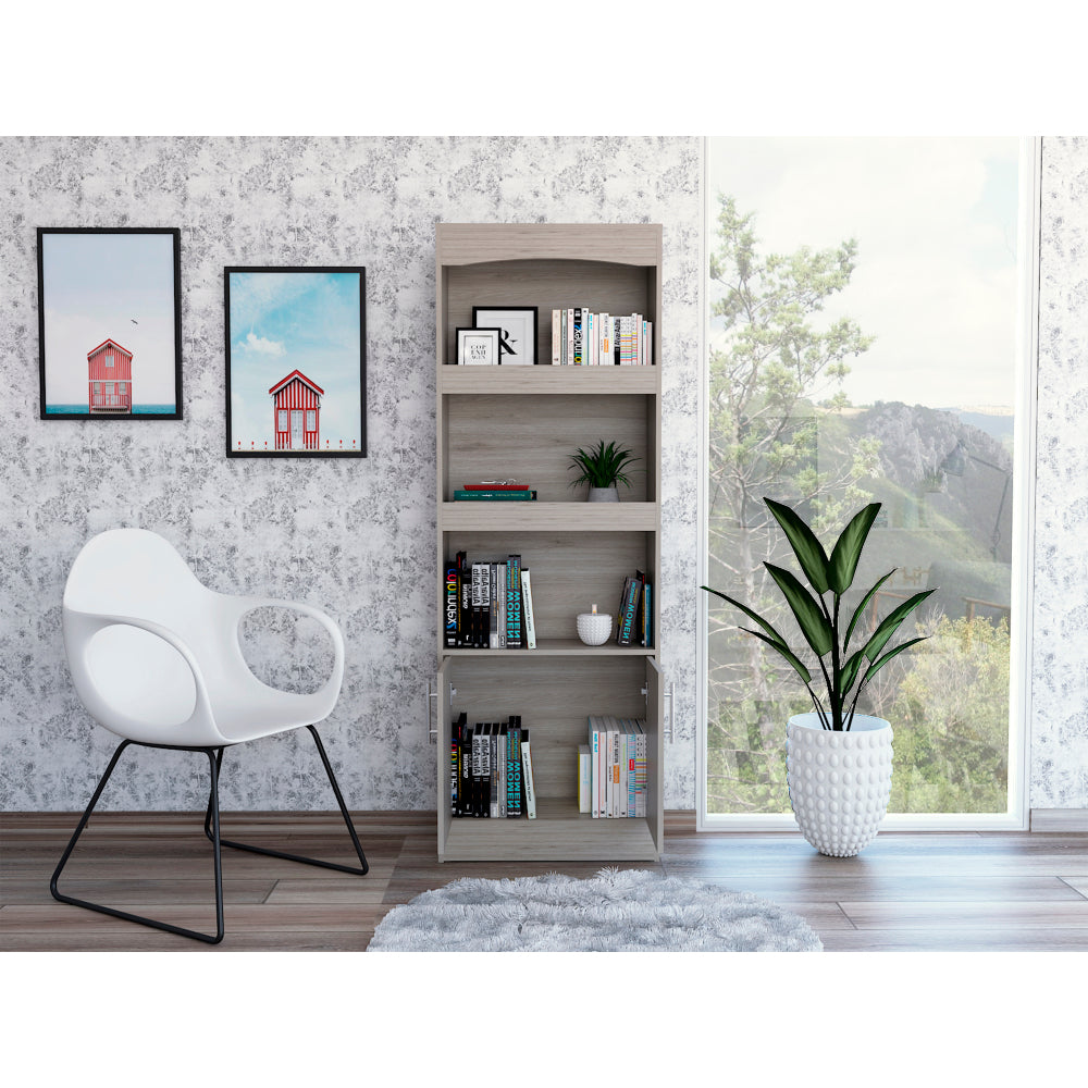 Simma Bookcase, Metal Hardware, Three Shelves, Double Door Cabinet -Light Gray