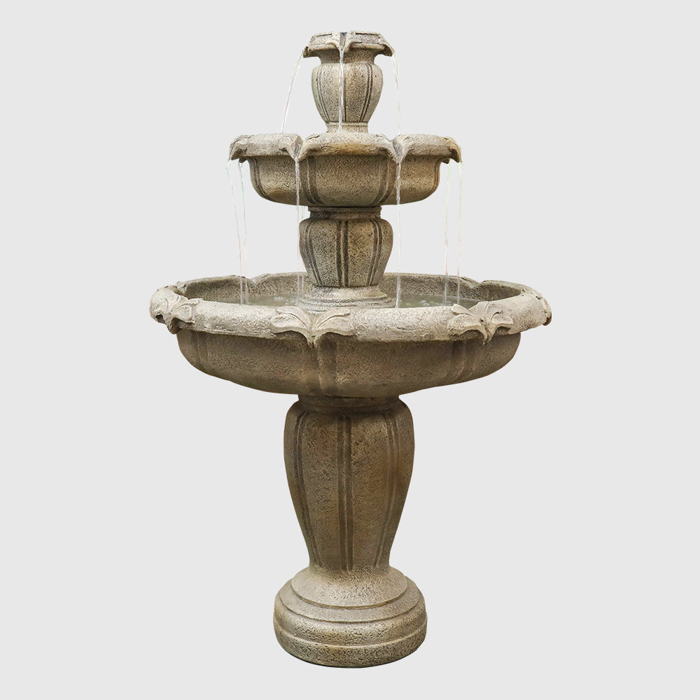 3-Tiers Concrete Outdoor Water Fountain Included Pump-48” H