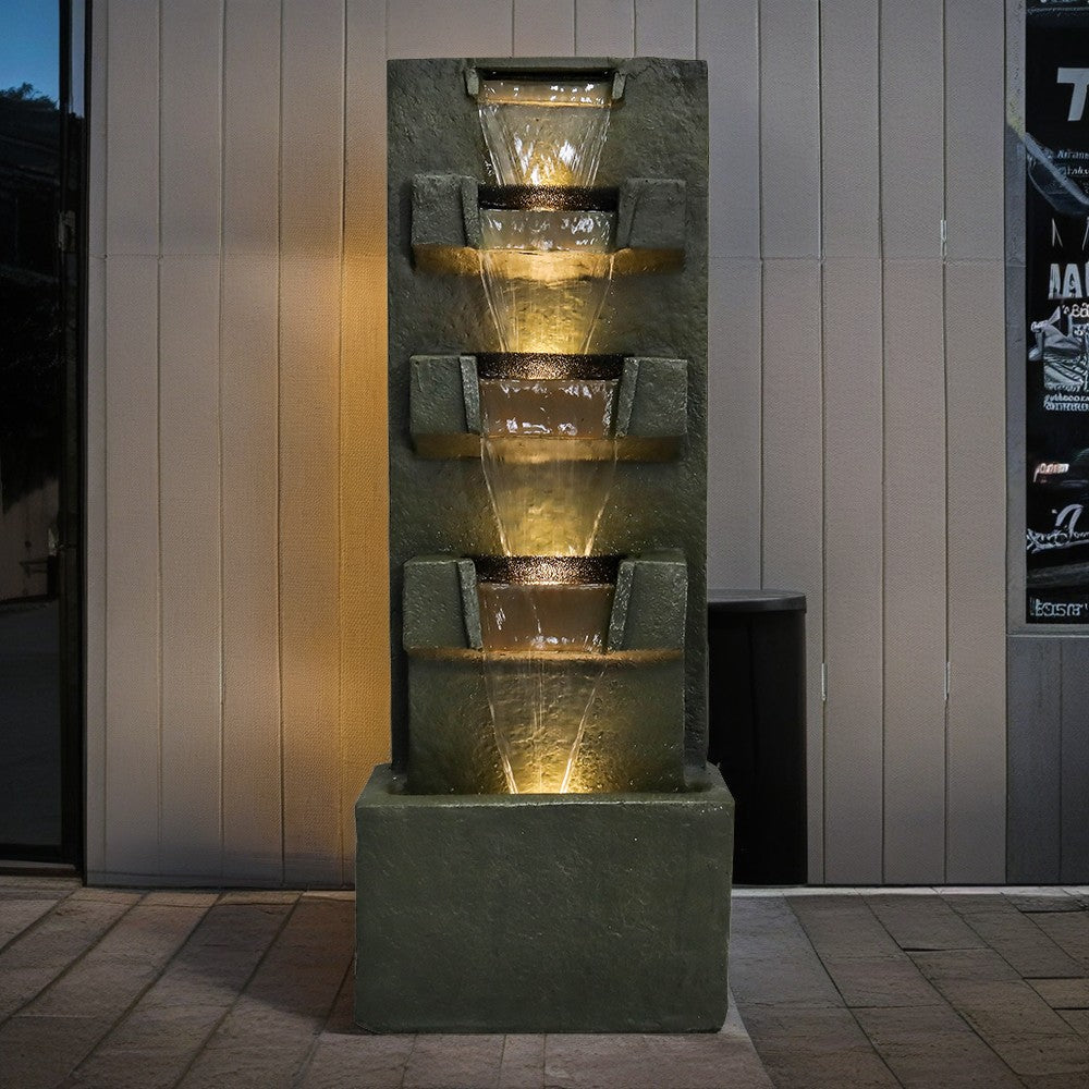 39.3”H-Concrete Modern Water Fountain 5-Tiers