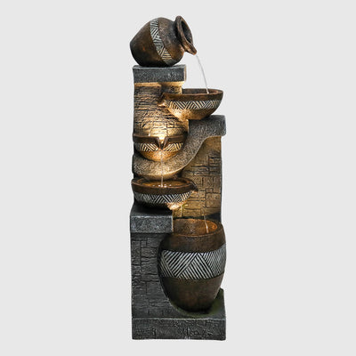 42.5"H-5 Tiered Clay Pot Outdoor Water Fountain with LED Light