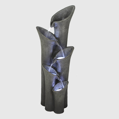 5-Tier Faux Stone Outdoor Fountain with LED Light