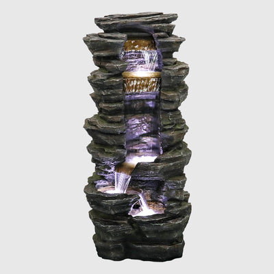 Rock Waterfall Outdoor Fountain with LED Lights