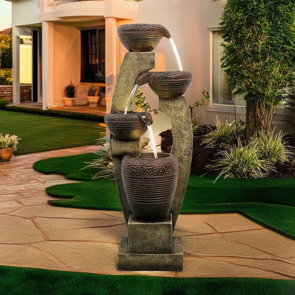 40"H Resin Tiered Fountain Outdoor Fountain with Warm LED light