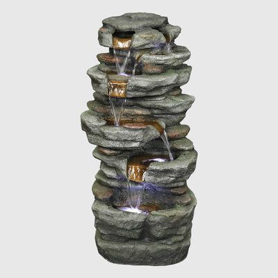 32.6"H-Simulation Slate Stone Garden Outdoor Fountain with LED Lights