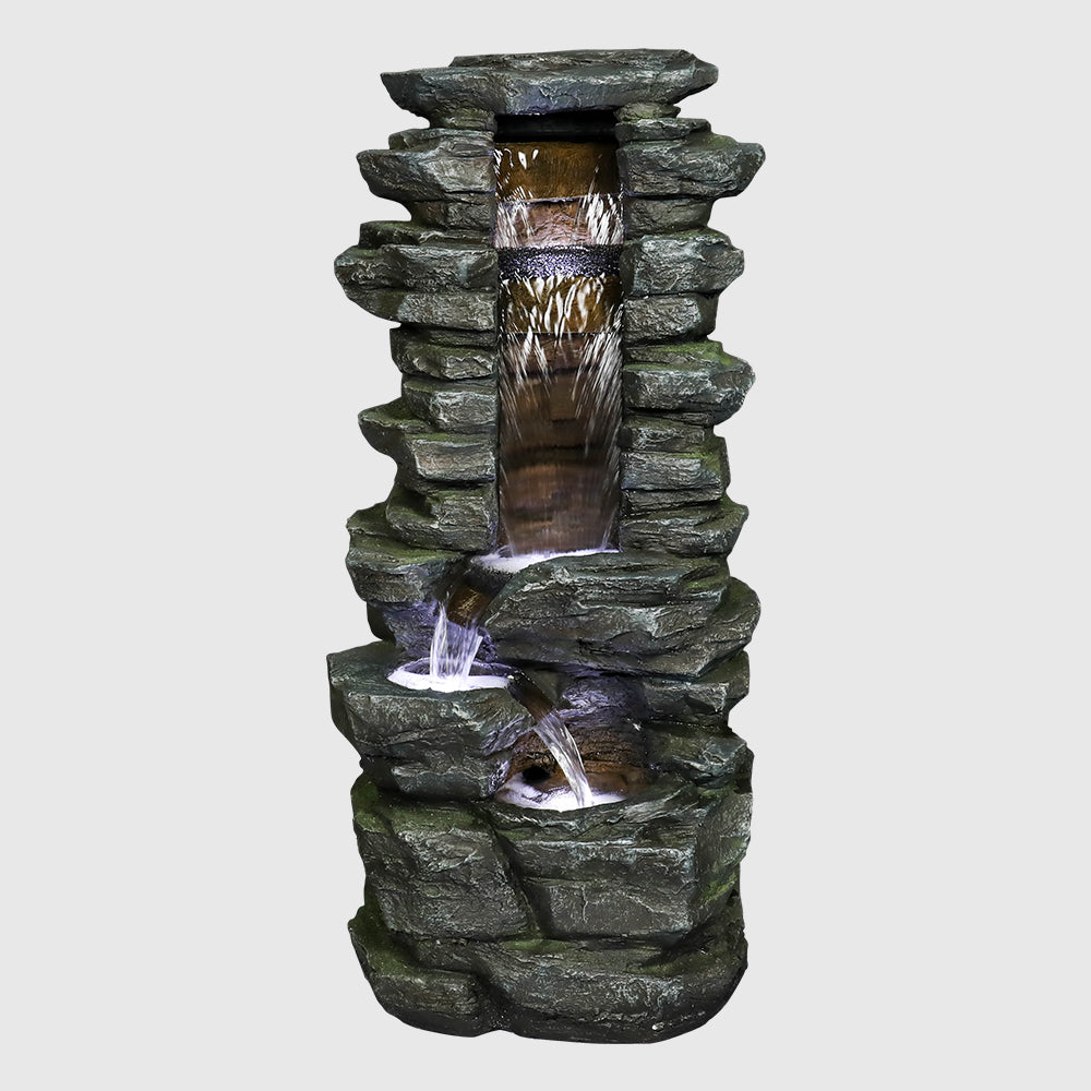 31.4"H Stacked Shale Garden Outdoor Fountain with White LED Lights