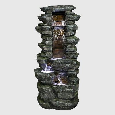 31.4"H Stacked Shale Garden Outdoor Fountain with White LED Lights