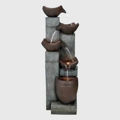 39.7”H 5-Tiered Garden Outdoor Fountain with Warm LED Lights