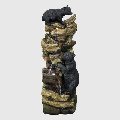 39.3"H-Two Bears Playing Garden Outdoor Fountain with LED Lights