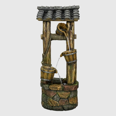 39.3"H Wishing Well Outdoor Fountain with Buckets