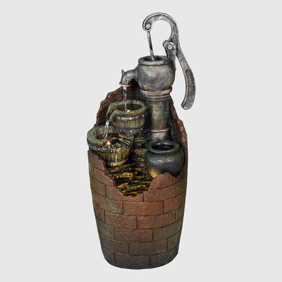 32.6''H 3-Tier Retro Barrel Outdoor Fountain with LED Lights