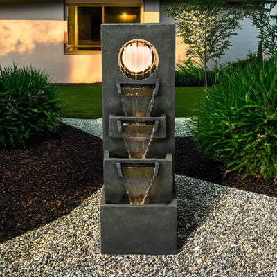 39.3"H-Tiered Designed Outdoor Fountain with LED Lights