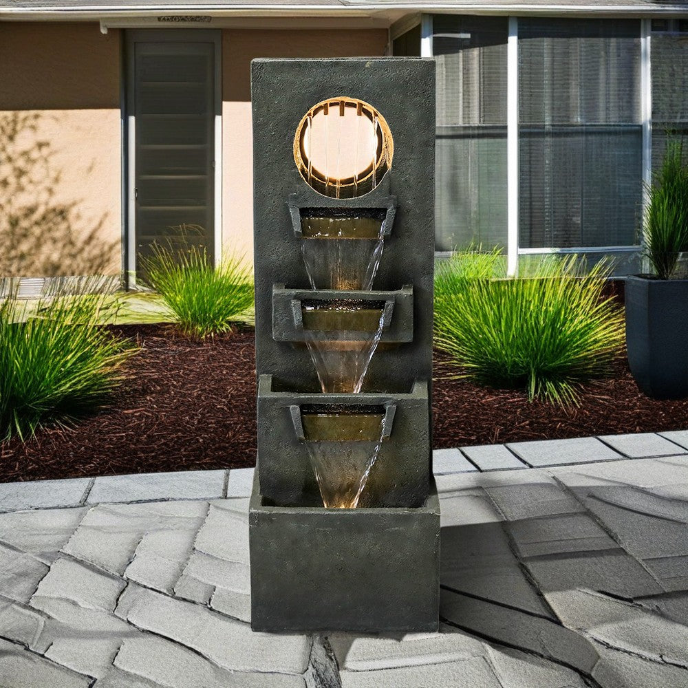 39.3"H-Tiered Designed Outdoor Fountain with LED Lights