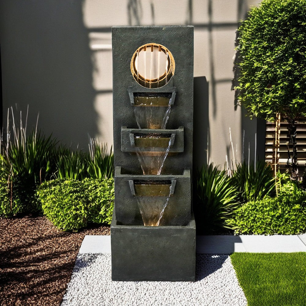 39.3"H-Tiered Designed Outdoor Fountain with LED Lights