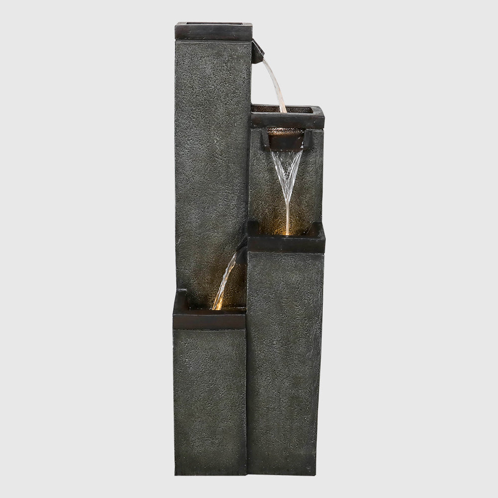39,3" H 4-stufiger quadratischer Außenbrunnen mit warmen LED-Lichtern