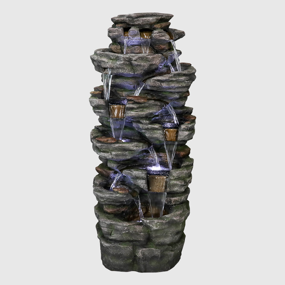 47.2"H 9-Tiered  Rock Outdoor Fountain with LED Lights
