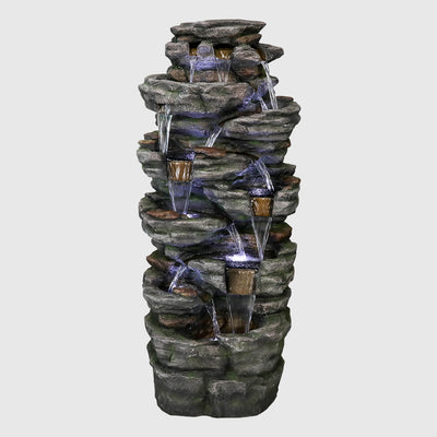47.2"H 9-Tiered  Rock Outdoor Fountain with LED Lights