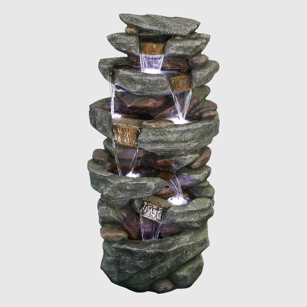 40,5 Zoll hoher Felsen-Wasserfall-Außenbrunnen mit LED-Beleuchtung 