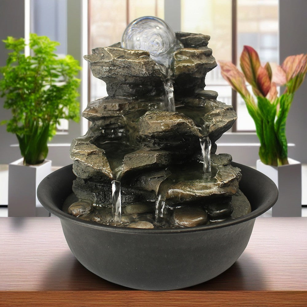 Rock Tabletop Indoor Fountain with LED Lights-8.3"H