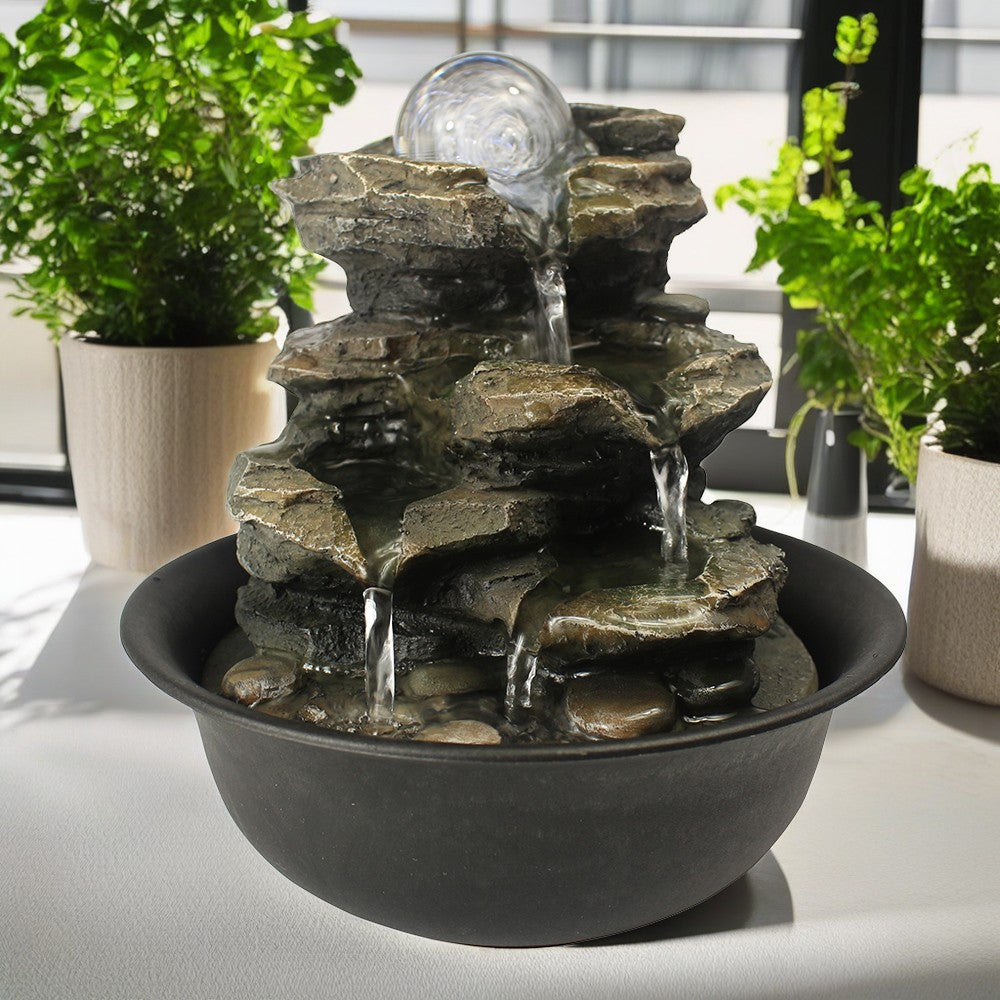 Rock Tabletop Indoor Fountain with LED Lights-8.3"H