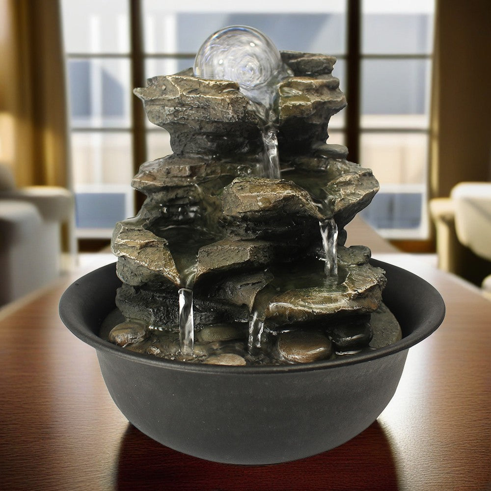 Rock Tabletop Indoor Fountain with LED Lights-8.3"H